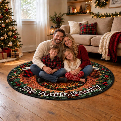Personalized Round Quilted Mat, Christmas Fireplace Stockings in Rich Holiday Colors, Unique Family Gift