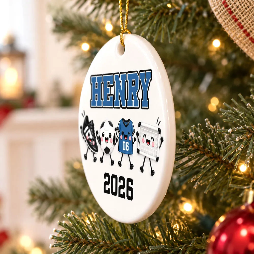 Personalized Soccer Ceramic Ornament, Cute Red Team Gear Christmas Keepsake, Unique Gift for Players & Fans