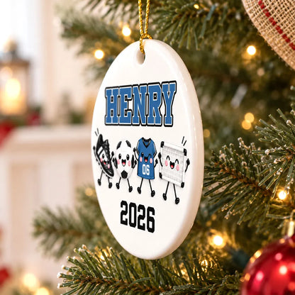 Personalized Soccer Ceramic Ornament, Cute Red Team Gear Christmas Keepsake, Unique Gift for Players & Fans