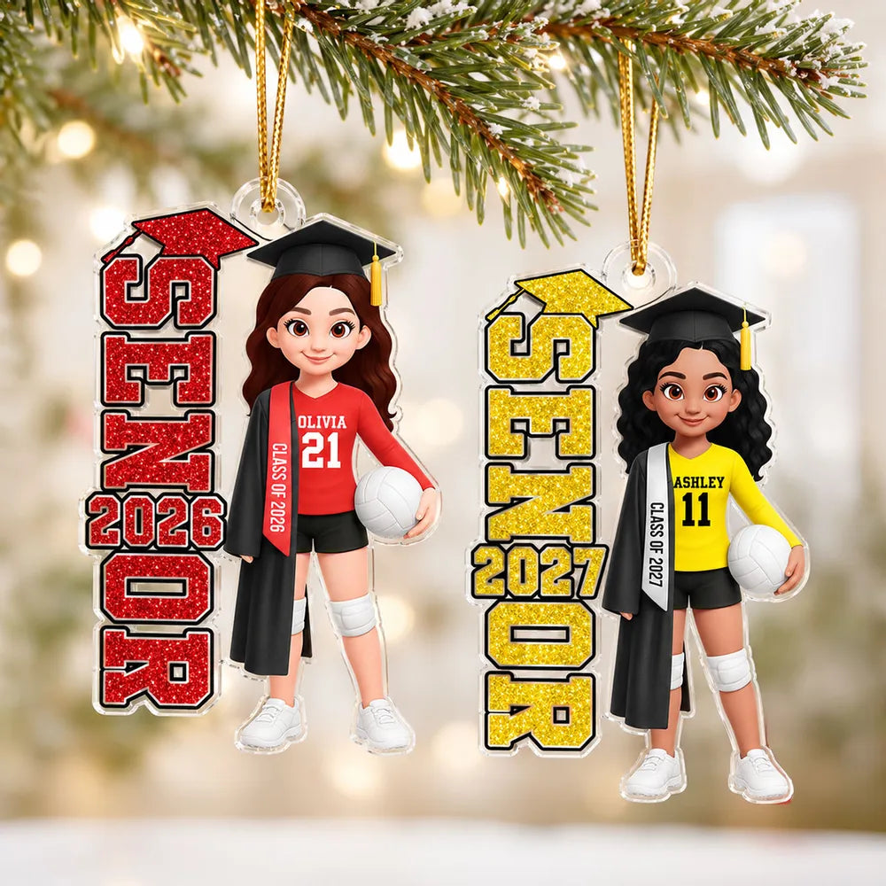 Personalized Acrylic Ornament, Colorful Senior Holding a Volleyball, Unique Graduation Gift for Daughter