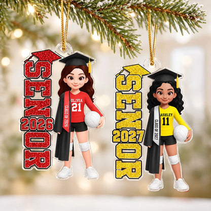 Personalized Acrylic Ornament, Colorful Senior Holding a Volleyball, Unique Graduation Gift for Daughter