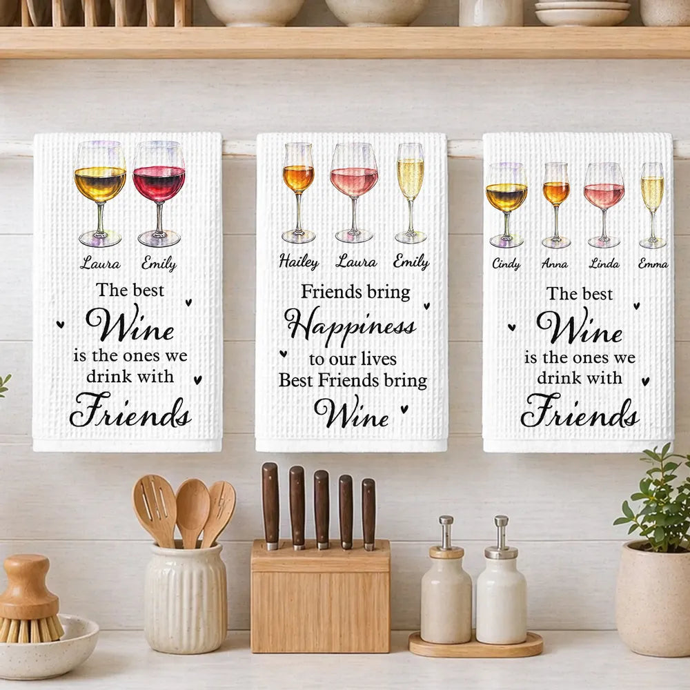 Personalized Kitchen Towel with Watercolor Wine Glasses, Unique Gift for a Wine Loving Friend