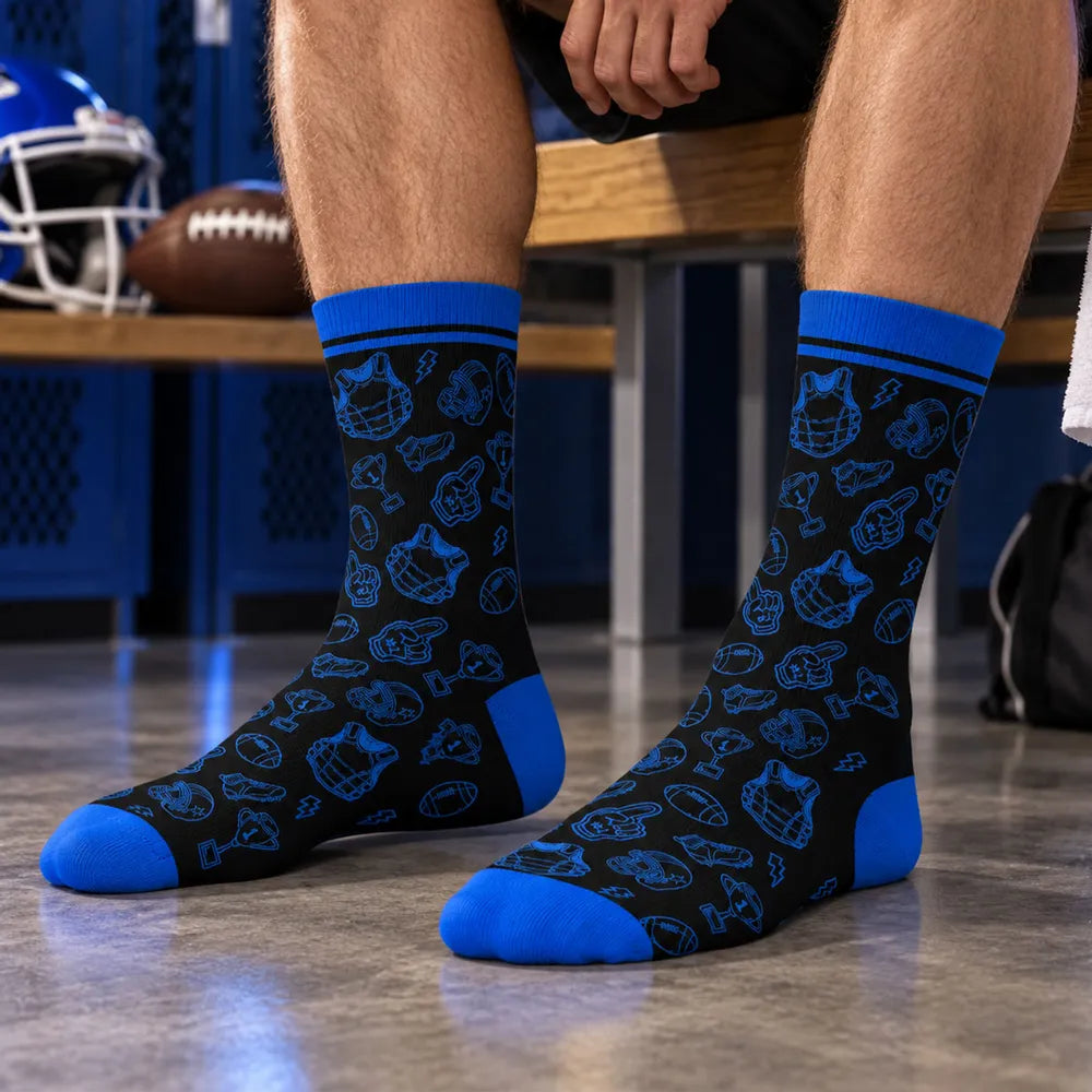 Personalized Crew Socks, Green Football Design for Lounging on Game Day, Unique Gift for Dad