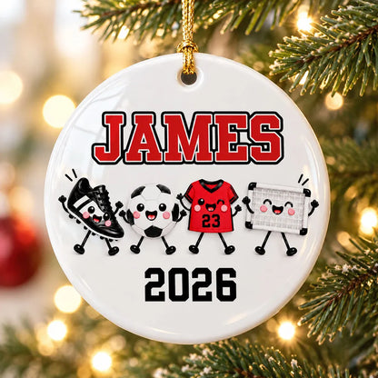 Personalized Soccer Ceramic Ornament, Cute Red Team Gear Christmas Keepsake, Unique Gift for Players & Fans