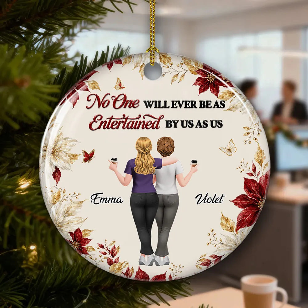 Personalized Ceramic Ornament, Coffee Loving Friends Arm in Arm, Heartfelt Creative Gift for Best Friend