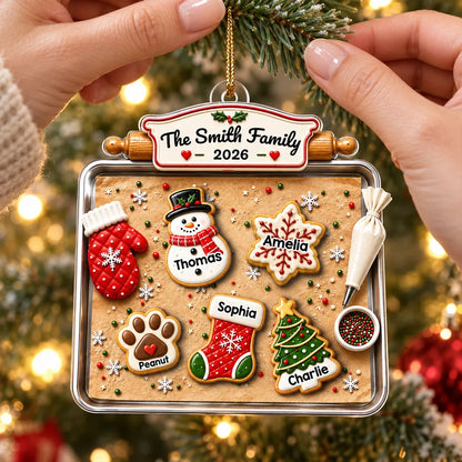 Personalized Acrylic Ornament, Gingerbread Family Baking Scene, Unique Christmas Gift for Families