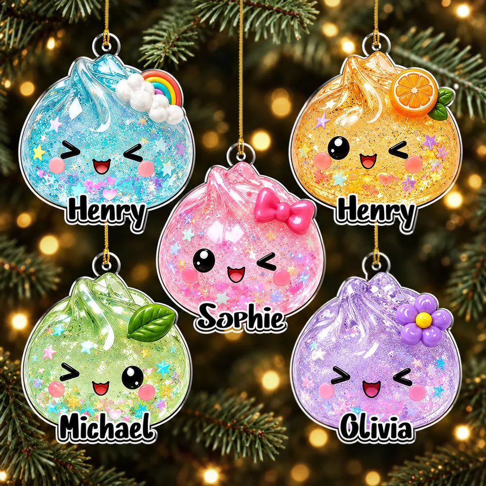 Personalized Cute Dumpling Acrylic Ornament, Colorful Christmas Tree Decor, Unique Gift for Family