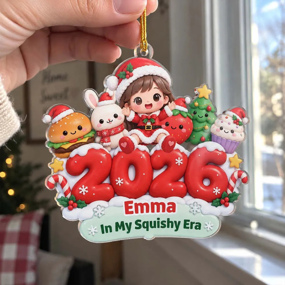 Personalized Acrylic Ornament, Cute Child Sitting with Christmas Characters, Unique Holiday Gift for Family