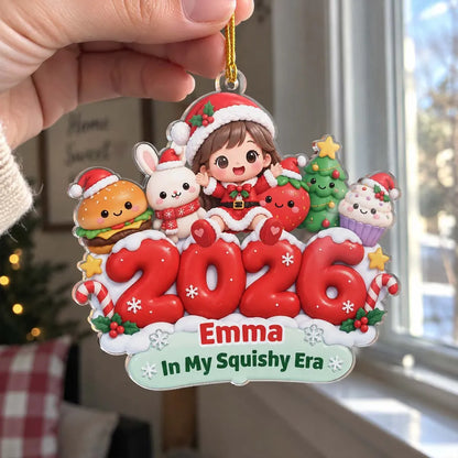 Personalized Acrylic Ornament, Cute Child Sitting with Christmas Characters, Unique Holiday Gift for Family