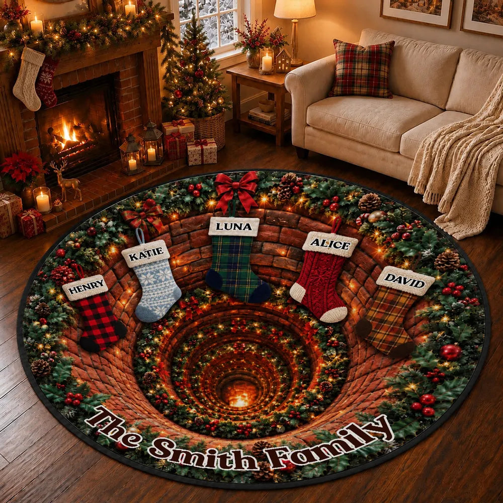 Personalized Round Quilted Mat, Christmas Fireplace Stockings in Rich Holiday Colors, Unique Family Gift