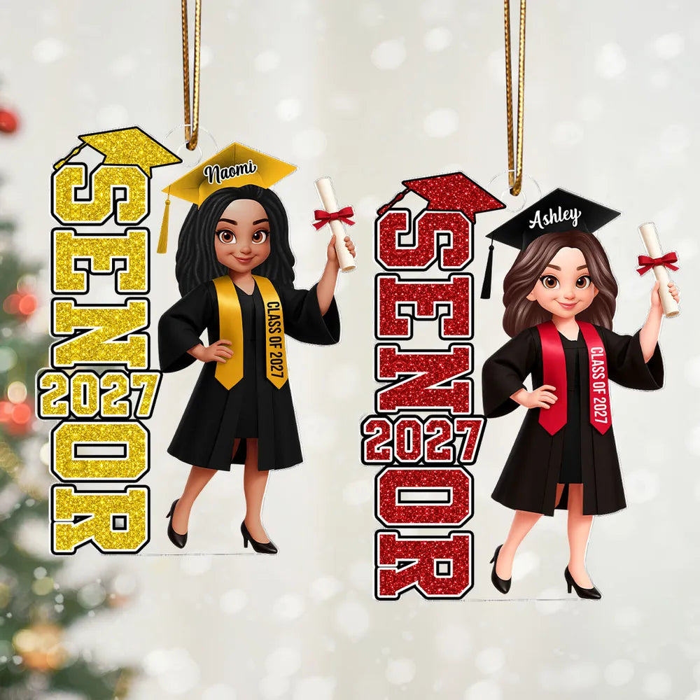 Personalized Acrylic Ornament, Proud Senior in Cap and Gown Holding Diploma, Creative Keepsake Gift for Graduate