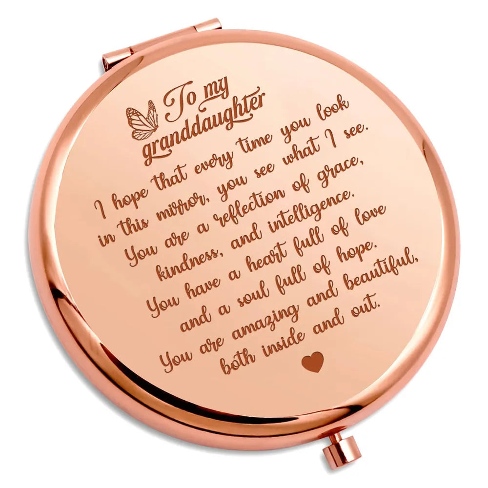 Personalized Metal Compact Mirror, Grandma Hugging Granddaughter at Sunset, Unique Gift for Granddaughter