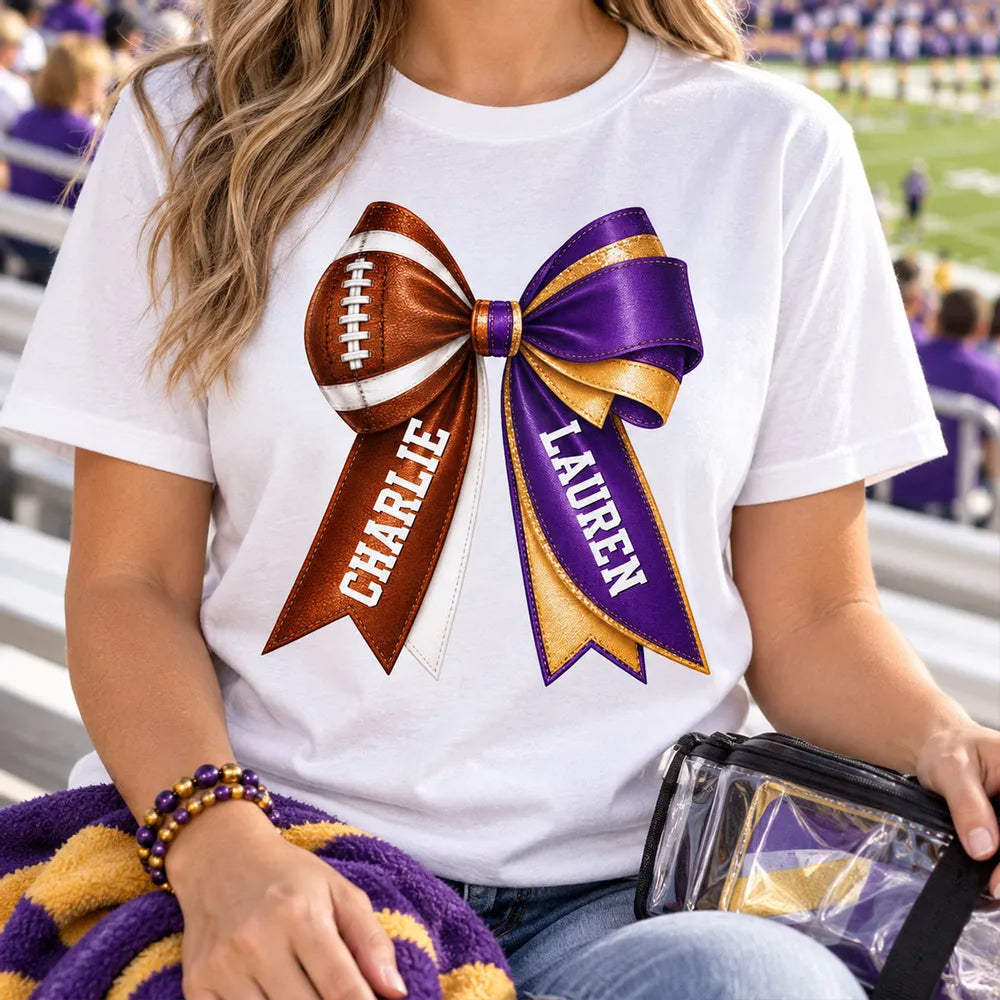Personalized Classic Tee with Football Cheer Bow, Custom Stadium Game Day Style, Unique Gift for Fans