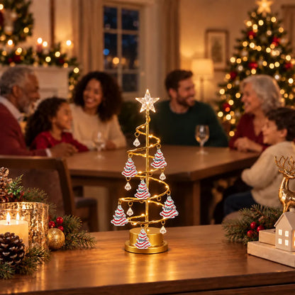 Personalized Spiral Christmas Tree Table Lamp, Warm Gold Family Display, Unique Christmas Gift for Family