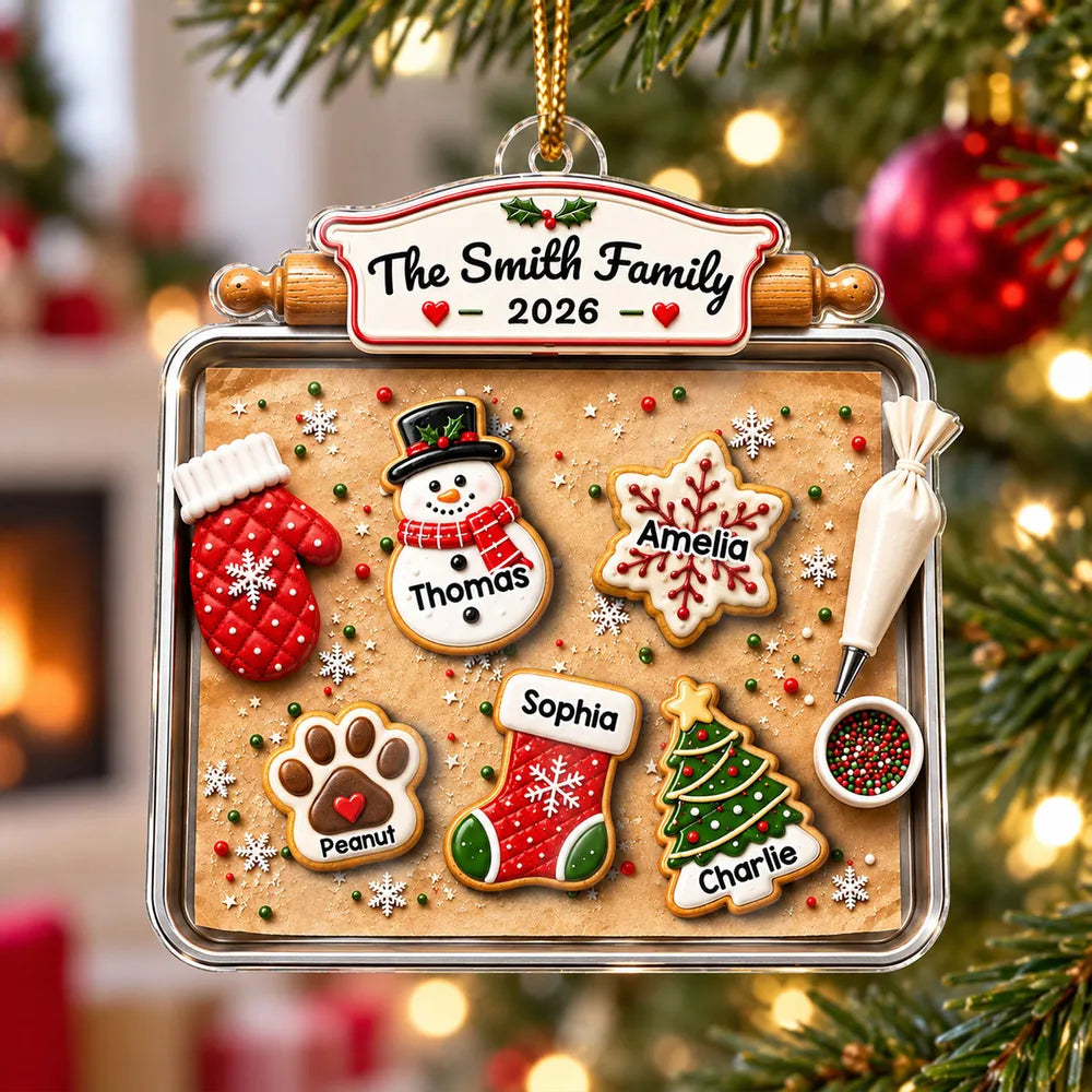Personalized Acrylic Ornament, Gingerbread Family Baking Scene, Unique Christmas Gift for Families