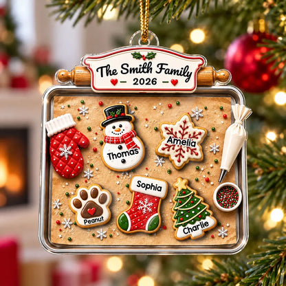 Personalized Acrylic Ornament, Gingerbread Family Baking Scene, Unique Christmas Gift for Families