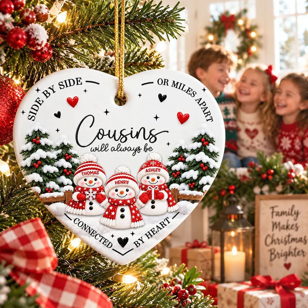 Ceramic Heart Ornament, Cousins Connected by Heart, Personalized Keepsake and Creative Gift for Cousins