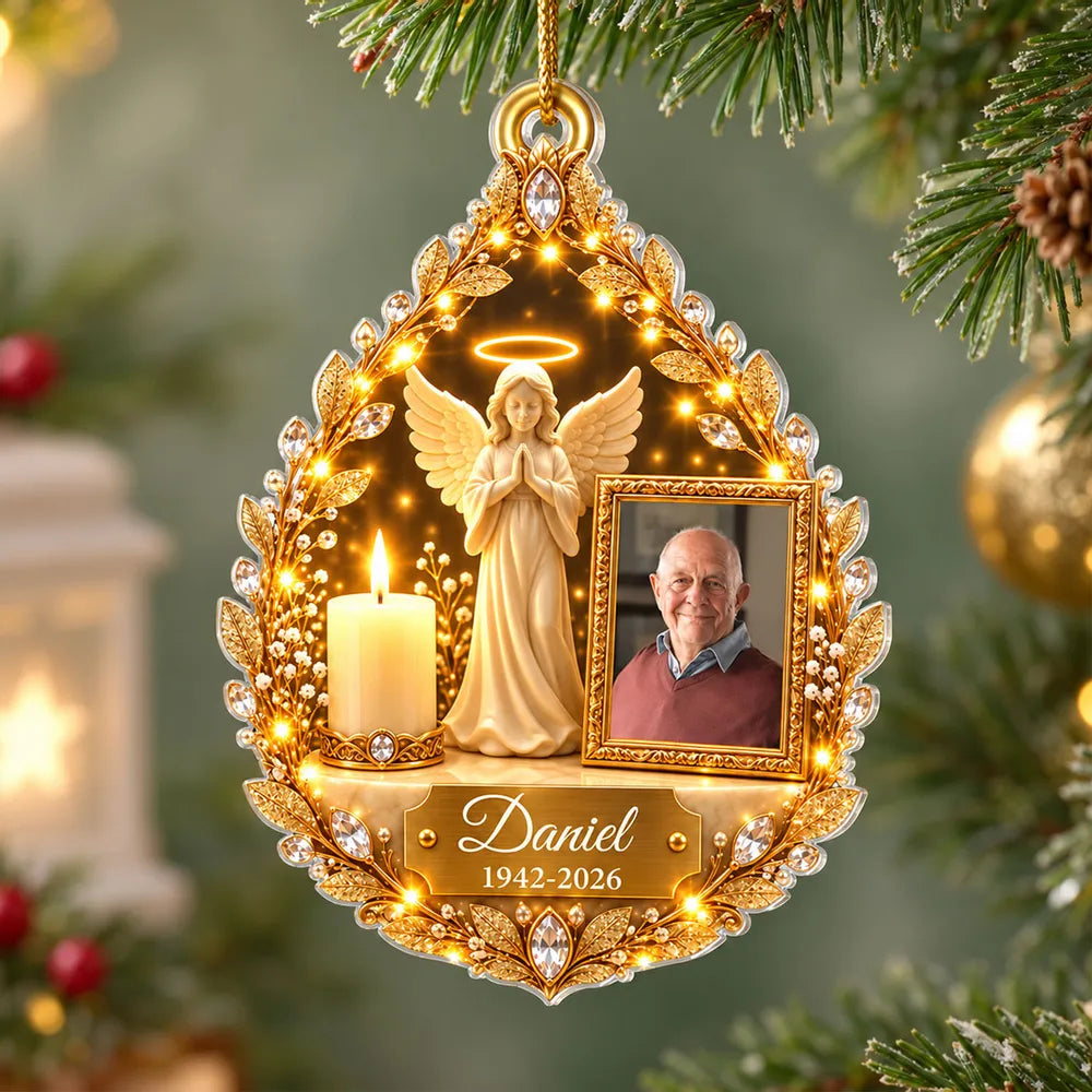 Personalized Acrylic Ornament, Praying Guardian Angel and Candle Memorial, Unique Sympathy Gift for Family