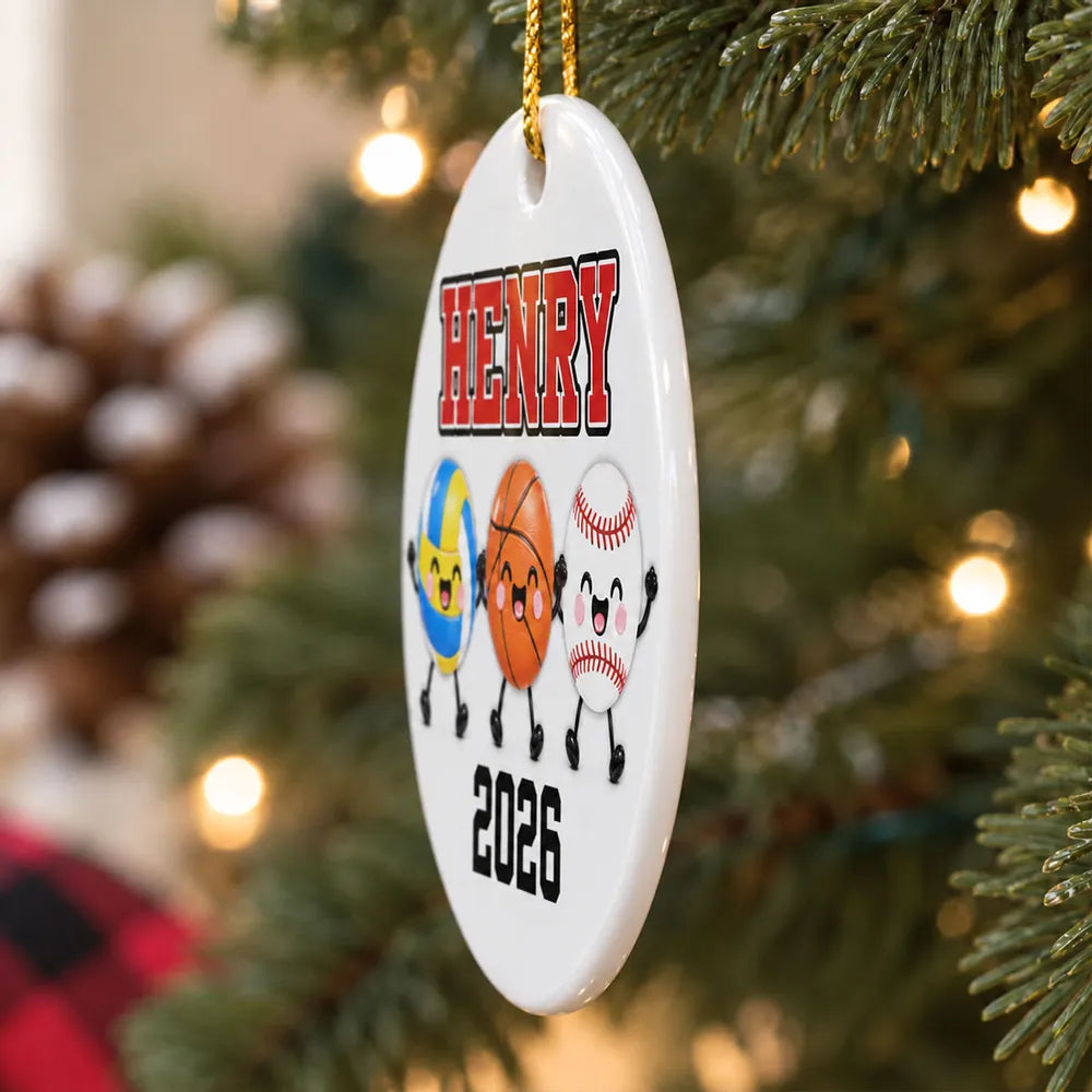 Personalized Ceramic Ornament, Smiling Multi-Sport Team Keepsake, Creative Gift for Kids and Sports Fans