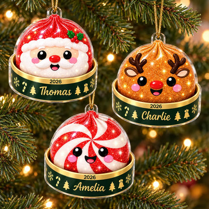 Personalized Acrylic Ornament, Cute Santa Reindeer & Peppermint Dumpling Design, Creative Gift for  Daughter, Son, Grandkids, Family