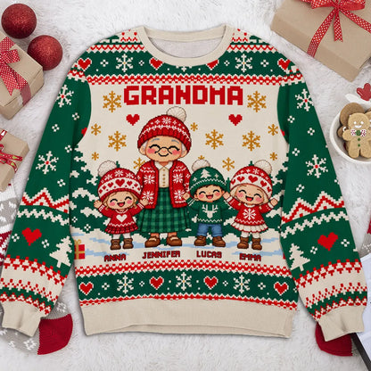 Personalized Printed Sweatshirt, Grandma Holding Hands With Grandkids, Unique Christmas Gift