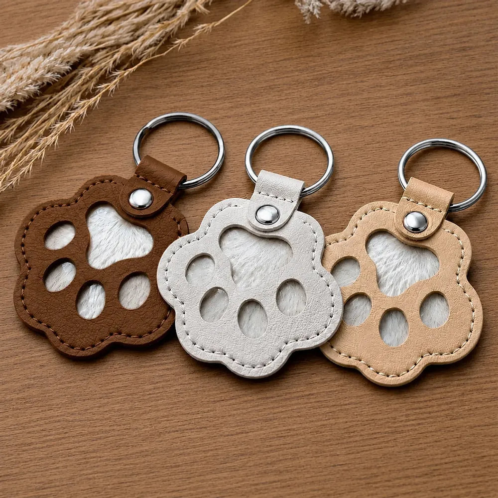 Leather Pet Fur Keepsake Keychain, Personalized Once by My Side Memorial, Creative Sympathy Gift for Pet Owners
