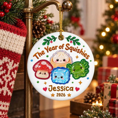 Personalized Ceramic Ornament, Cheerful Squishy Characters on a Glowing Tree, Creative Gift for Family