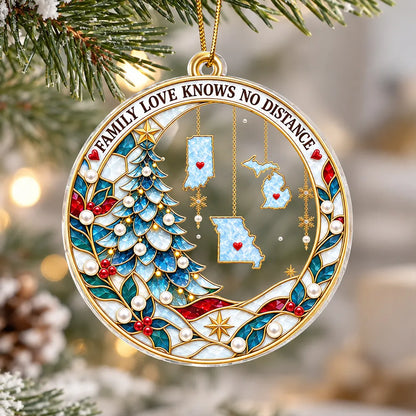 Personalized Acrylic Ornament, Stained Glass Style Christmas Tree, Unique Gift for Long-Distance Family