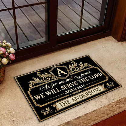 Personalized Standard Doormat, We Will Serve the Lord Verse, Creative Faith Gift for Family and Housewarming
