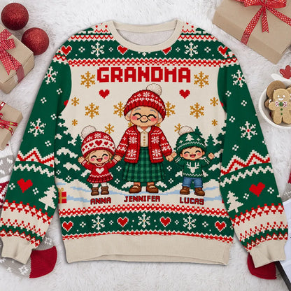 Personalized Printed Sweatshirt, Grandma Holding Hands With Grandkids, Unique Christmas Gift
