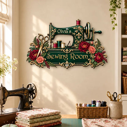 Shaped Metal Sign, Personalized Floral Sewing Room Decor, Creative Gift for Mom, Grandma or a Quilter
