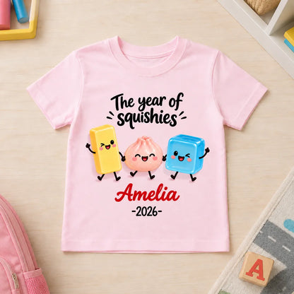 Personalized Youth Tee with Colorful Squishy Friends Holding Hands, Unique Gift for Young Squishy Fans