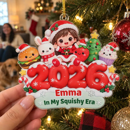 Personalized Acrylic Ornament, Cute Child Sitting with Christmas Characters, Unique Holiday Gift for Family