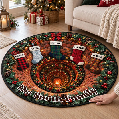 Personalized Round Quilted Mat, Christmas Fireplace Stockings in Rich Holiday Colors, Unique Family Gift