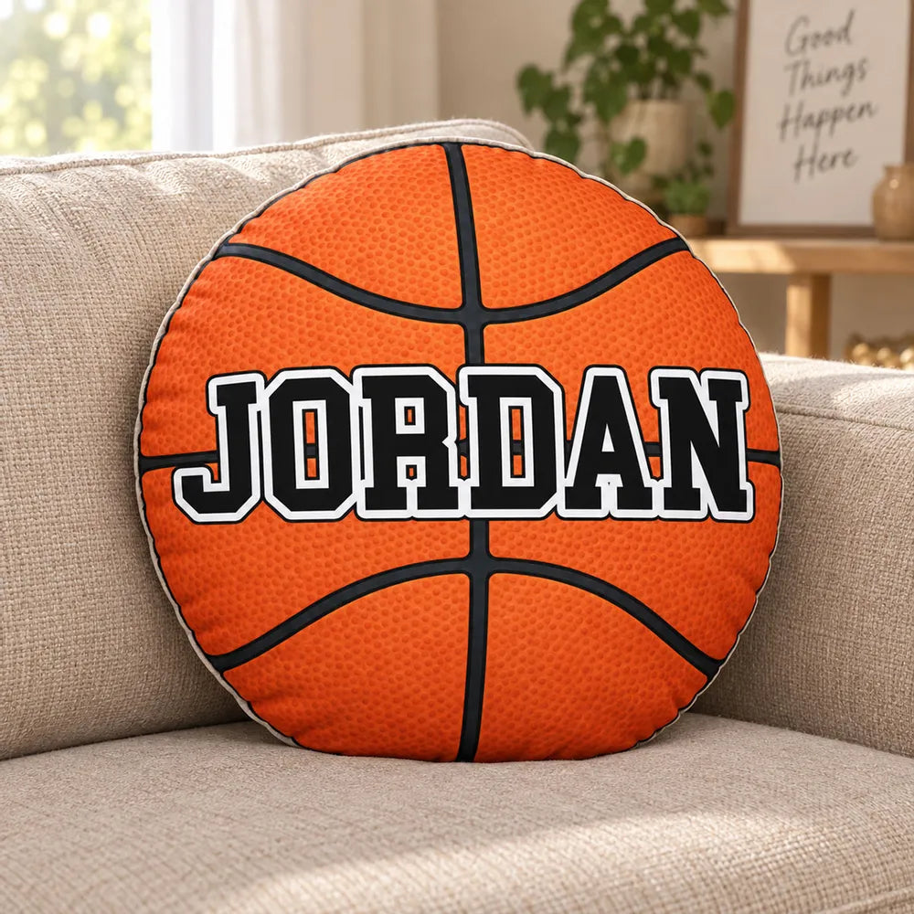 Personalized Sports Ball Shaped Pillow, Bright Couch Accent for Kids to Hug, Unique Gift for Young Athletes