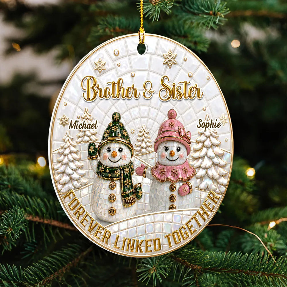 Personalized Acrylic Ornament, Snowman Siblings in Snowy Forest, Unique Christmas Gift for Family