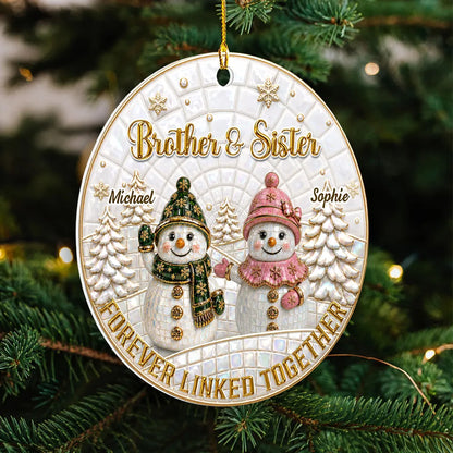 Personalized Acrylic Ornament, Snowman Siblings in Snowy Forest, Unique Christmas Gift for Family
