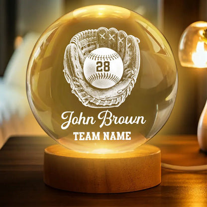 Personalized Baseball Globe Lamp with Glove and Ball, Warm Amber Unique Gift for Players and Fans