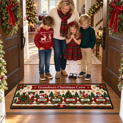 Standard Doormat with Grandma's Christmas Crew Train, Personalized Family Keepsake and Creative Christmas Gift