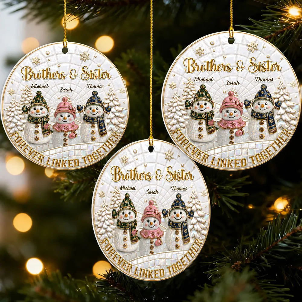 Personalized Acrylic Ornament, Snowman Siblings in Snowy Forest, Unique Christmas Gift for Family