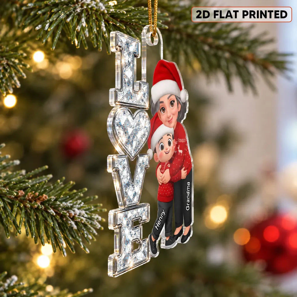 Personalized Acrylic Ornament, Love Grandma Hugging Grandchild, Warm Cartoon Creative Gift for Granddaughter