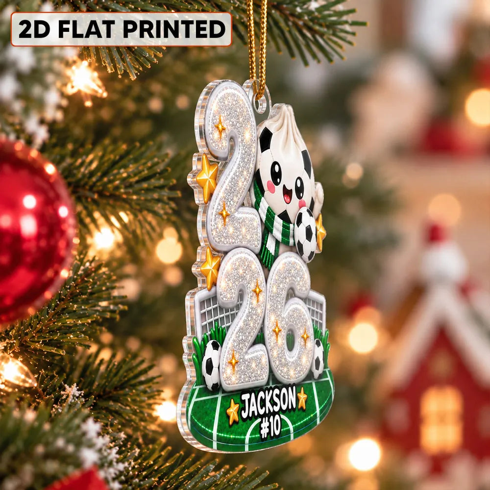 Personalized Acrylic Ornament, Smiling Soccer Dumpling on a Green Field, Creative Christmas Gift for Young Players