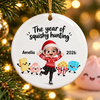 Personalized Ceramic Ornament, Cheering Girl with Cute Squishy Characters, Unique Christmas Gift for Kids