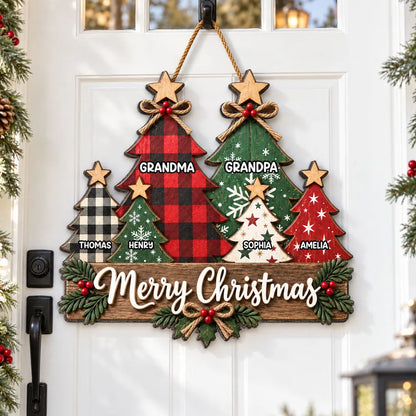 Personalized Wooden Sign, Rustic Red and Green Christmas Trees, Unique Gift for Grandma and Grandpa