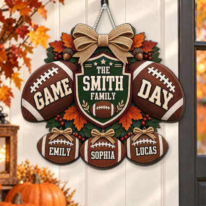 Family Huddle Wooden Sign, Personalized Football Door Accent, Creative Gift for Football Fans