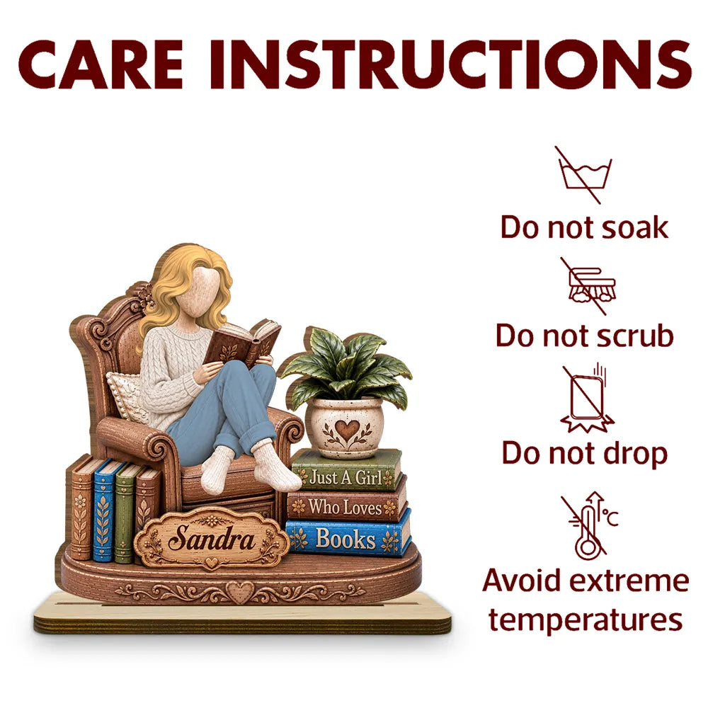 Personalized 2-Layer Wooden Plaque, Woman Reading in a Cozy Chair, Unique Gift for Book Lovers