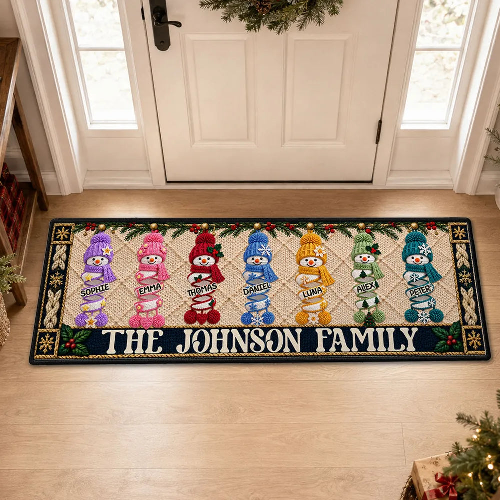 Personalized Snowman Family Standard Doormat, Colorful Christmas Entryway Decor, Unique Gift for Family