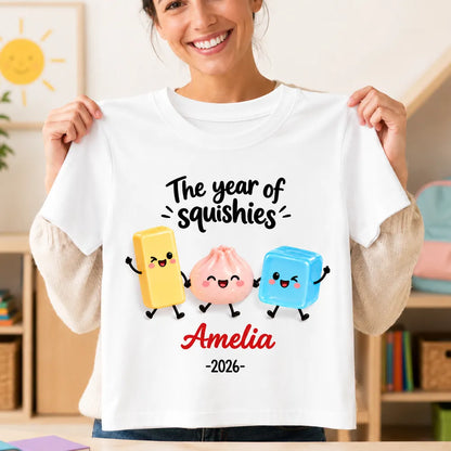 Personalized Youth Tee with Colorful Squishy Friends Holding Hands, Unique Gift for Young Squishy Fans