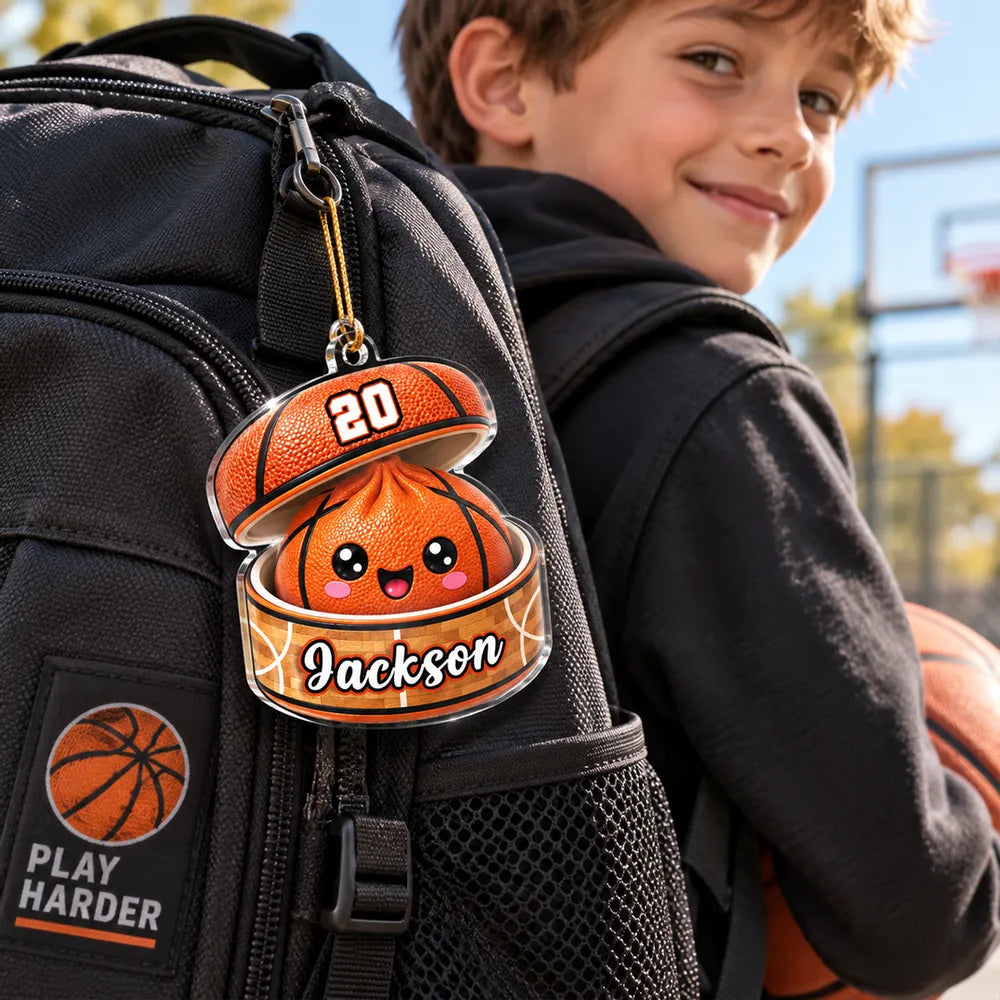 Custom Basketball Dumpling Acrylic Ornament, Cute Orange Cartoon, Unique Christmas Gift for Kids & Grandkids
