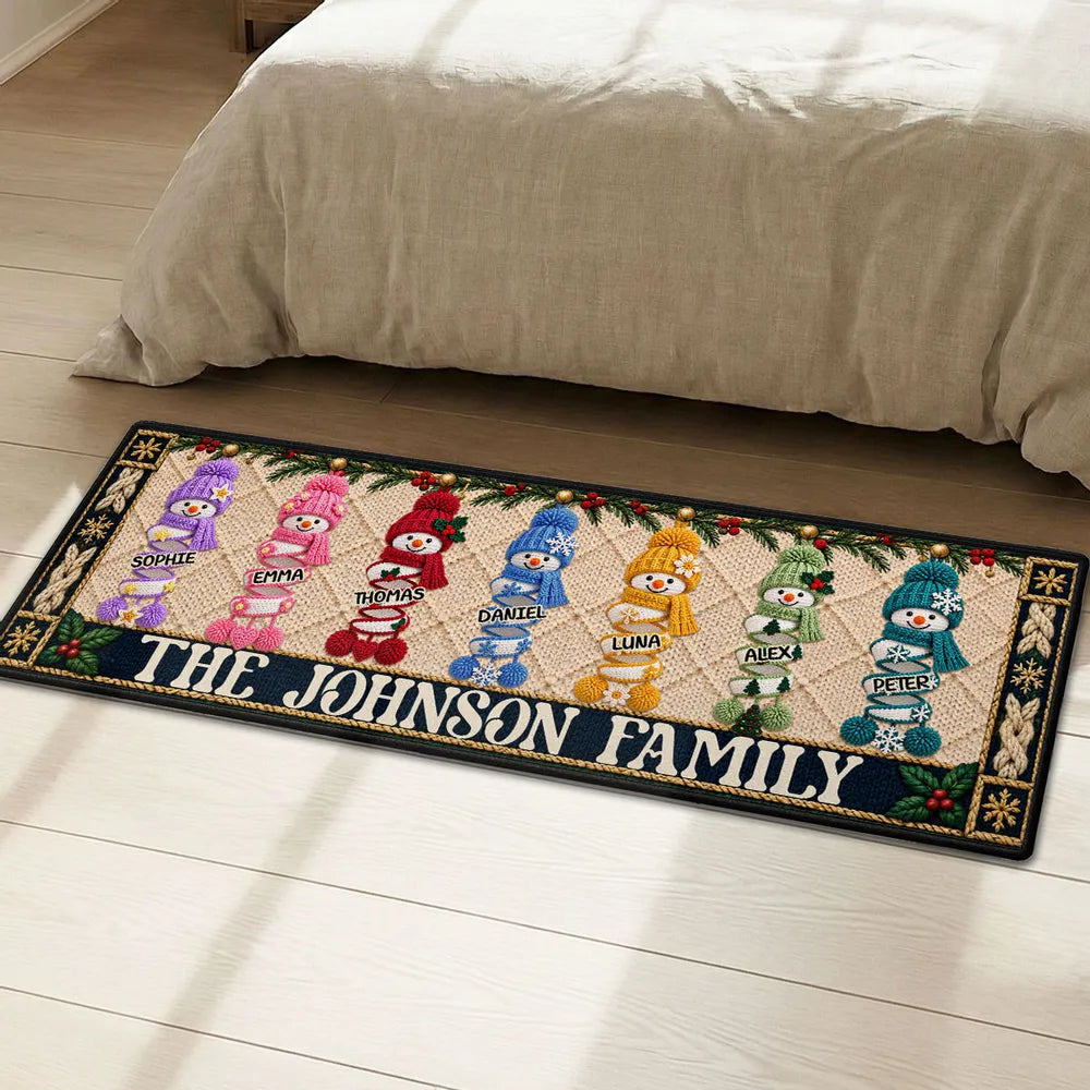 Personalized Snowman Family Standard Doormat, Colorful Christmas Entryway Decor, Unique Gift for Family